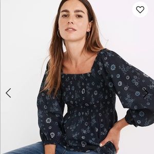 Madewell Lucie Smocked Peplum Top in Cottage Floral NWT